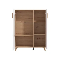 Vetrina Marrone Rovere Nodi Bianco 4 Ripiani Apertura Battente 96x35x125.5h cm, 2 Ante - Cetona