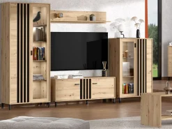 Vetrina Marrone Rovere Nodi Nero 2 Ripiani Apertura Battente 80x40x128.5h cm, 2 Ante - Grimani