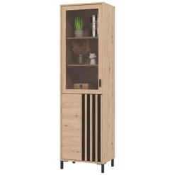 Vetrina Marrone Rovere Nodi Nero 4 Ripiani Apertura Battente 54.5x40x192.5h cm, 2 Ante - Senis
