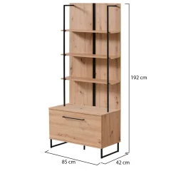 Vetrina Marrone Rovere Nodi Nero 4 Ripiani Un'anta 85x42x191.5h cm, 2 Vani - Gargnano