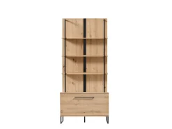 Vetrina Marrone Rovere Nodi Nero 4 Ripiani Un'anta 85x42x191.5h cm, 2 Vani - Gargnano