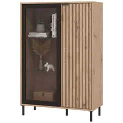 Vetrina Marrone Rovere Nodi Nero 5 Ripiani Apertura Battente 93x40x137.5h cm, 2 Ante - Elva