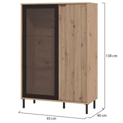 Vetrina Marrone Rovere Nodi Nero 5 Ripiani Apertura Battente 93x40x137.5h cm, 2 Ante - Elva
