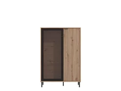 Vetrina Marrone Rovere Nodi Nero 5 Ripiani Apertura Battente 93x40x137.5h cm, 2 Ante - Elva