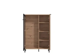 Vetrina Marrone Rovere Nodi Nero 5 Ripiani Apertura Battente 93x40x137.5h cm, 2 Ante - Elva