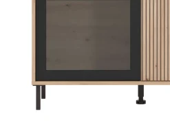 Vetrina Marrone Rovere Nodi Nero 5 Ripiani Apertura Battente 93x40x137.5h cm, 2 Ante - Elva