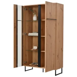 Vetrina Marrone Rovere Nodi Nero 6 Ripiani Apertura Battente 84.5x35x153.5h cm, 2 Ante - Mentana