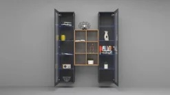 Vetrina Nero Antracite 12 Ripiani Apertura Battente 40x30x180h cm, 2 Ante - Gadoni